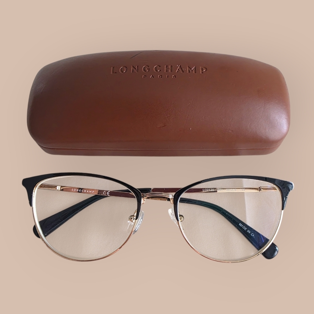 Longchamp LO2120 Black & Gold Cat-Eye Glasses With Case – Rx -1.25 Lenses